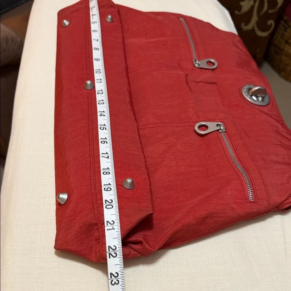 Baggallini Red Hobo Shoulder Bag Purse, Silver-Tone Accents.  Multiple Pockets.